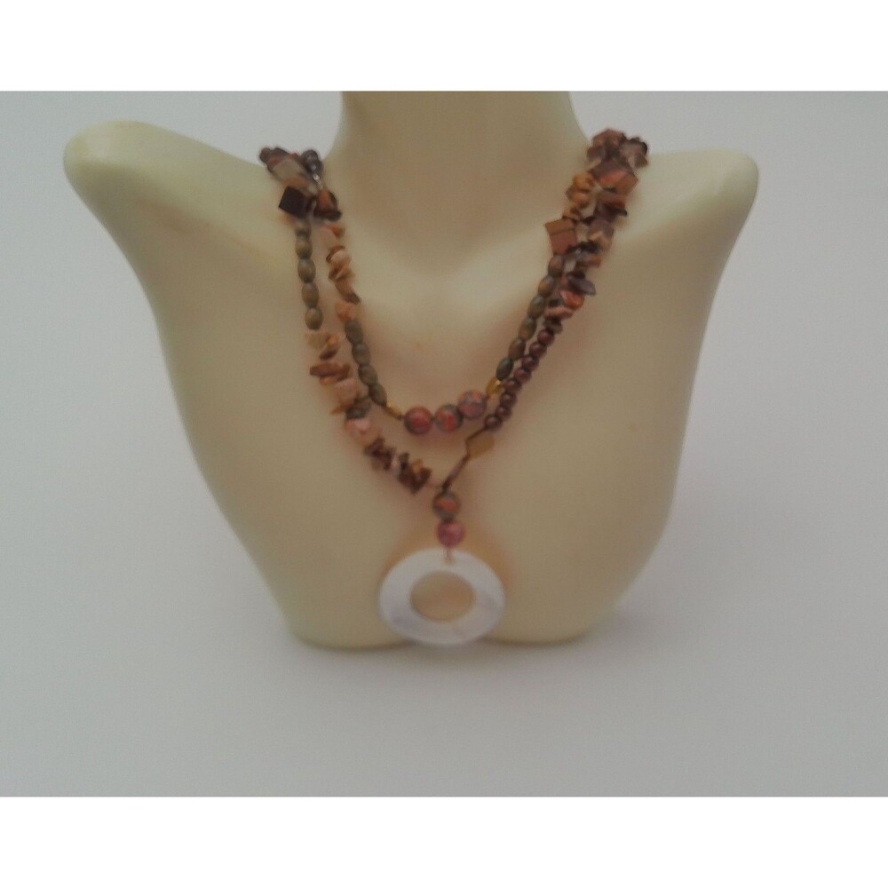 2- Strand Necklace MOP Pendant 24" Pendant 1"